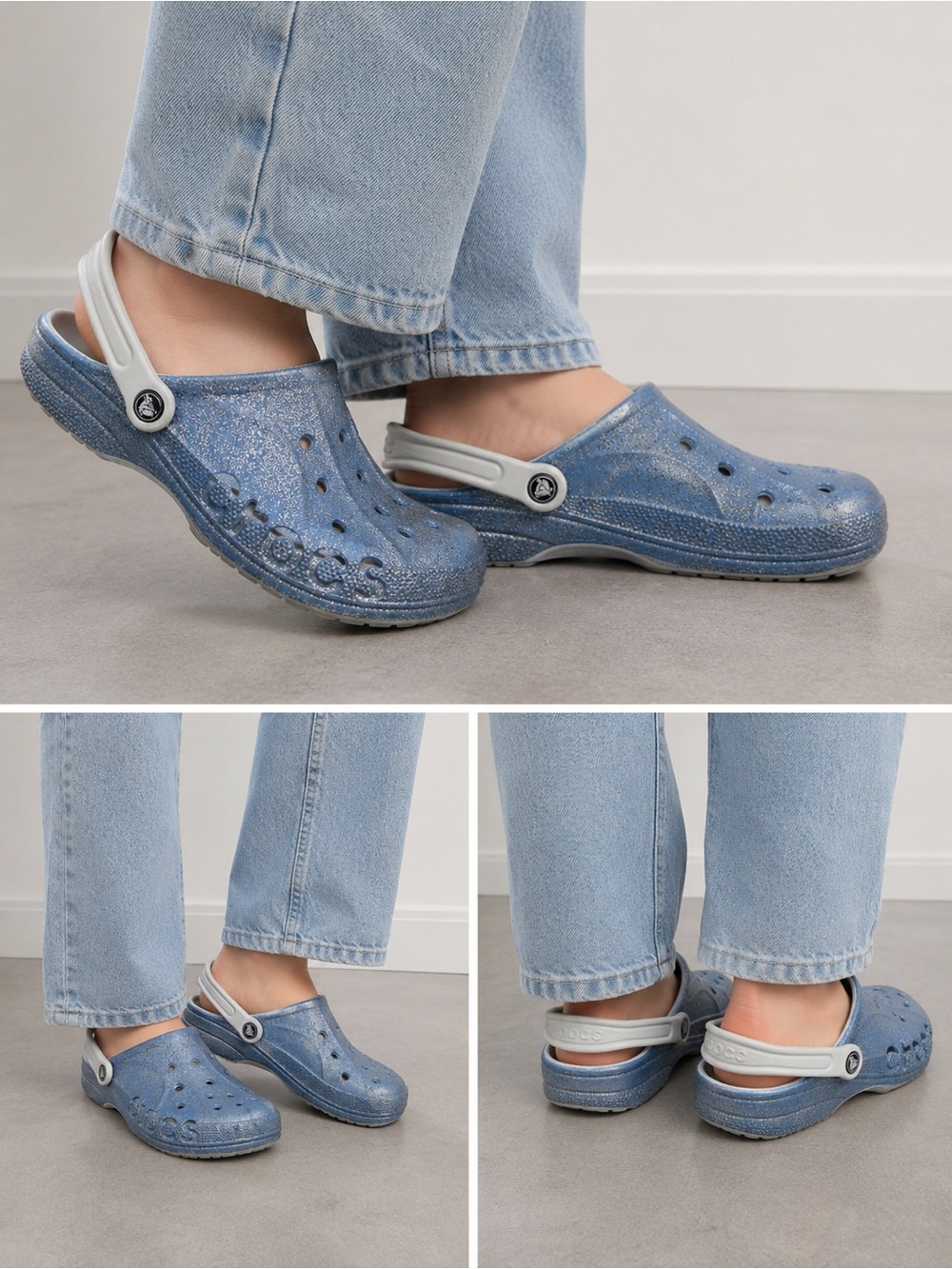 Y2K Crocs Classic Glitter Clogs Blue Sparkle Slip-On Shoes | Women’s Size 10